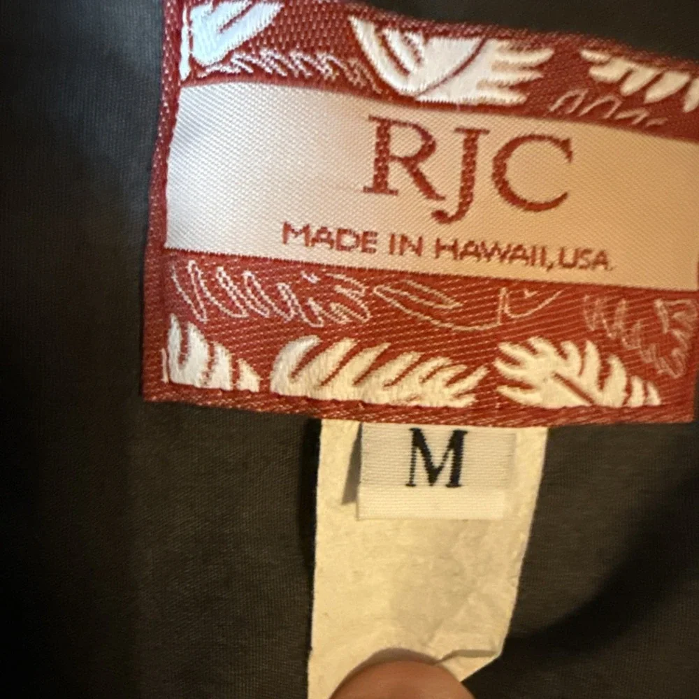 RJC Shirt Mens M Gray‎ Hawaiian Aloha Made in Hawaii USA Beach Palm Ocean Print